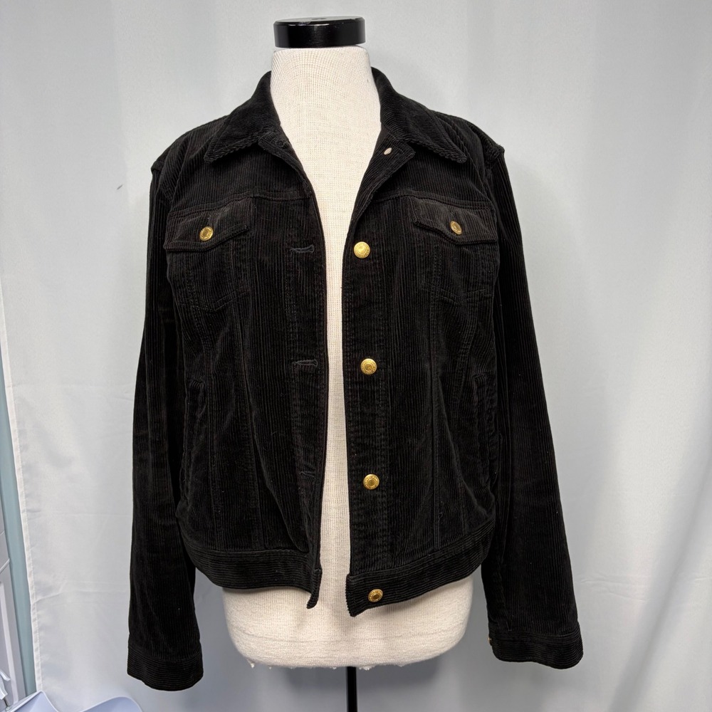 Vintage Lauren Ralph Lauren Black Corduroy Trucker Jacket Gold Buttons